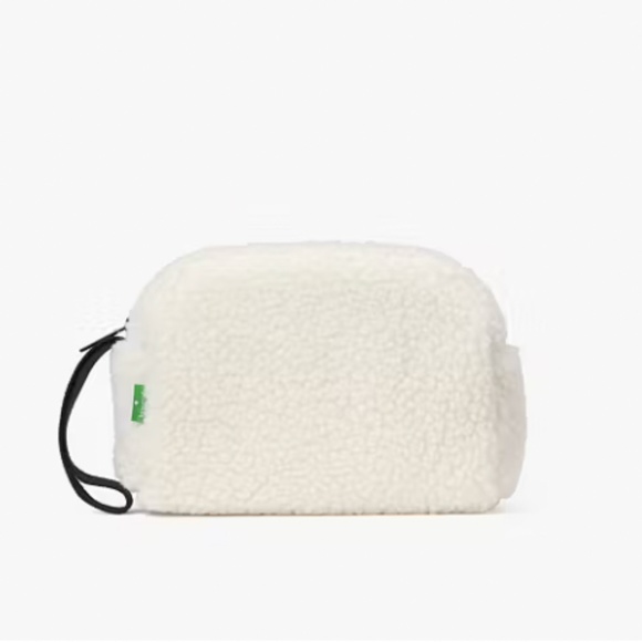 Kate Spade Faux Sherpa Cosmetic Bag/ Makeup Travel Pouch Wristlet - Picture 1 of 6